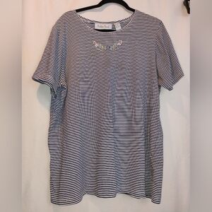 Golden Touch Women's Blue White Striped Embroidered Floral S/S Shirt SZ XL Vtg